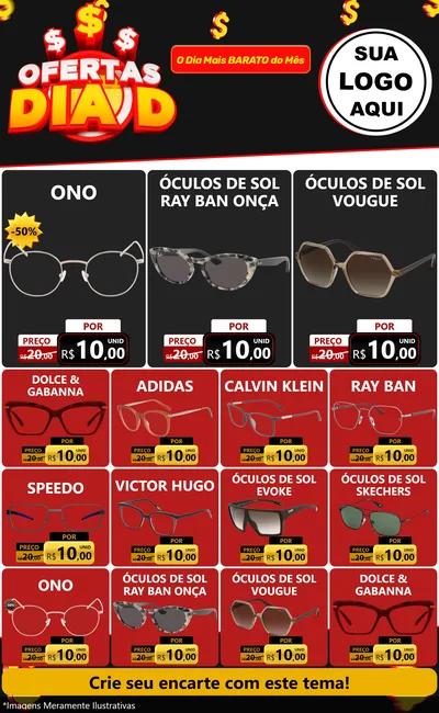 Modelo de Encarte para Encarte Grande com o tema Ofertas Dia D para Óticas