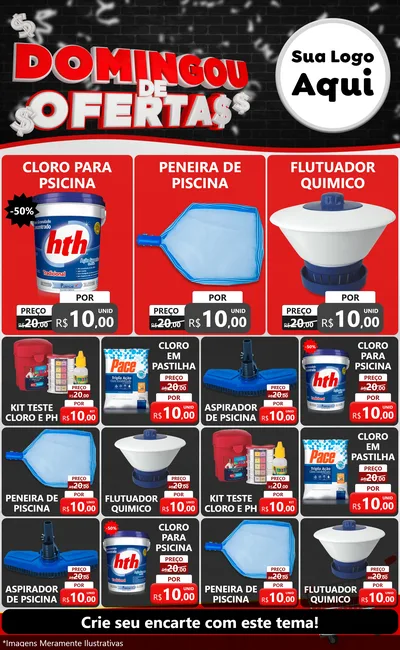Modelo de Encarte para Encarte Grande com o tema Domingou de Ofertas para Produtos para Piscina