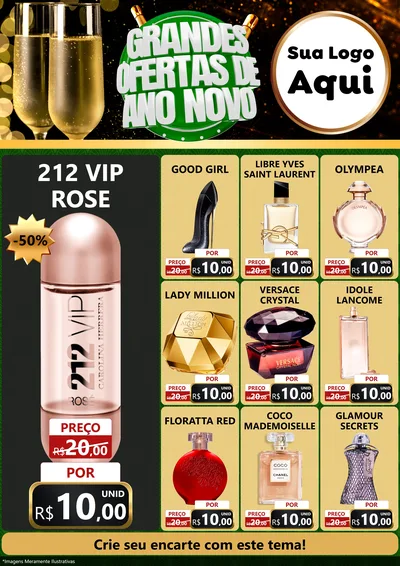 Modelo de Encarte para Encarte A4 Vertical com o tema Grandes Ofertas de Ano Novo para Perfumes