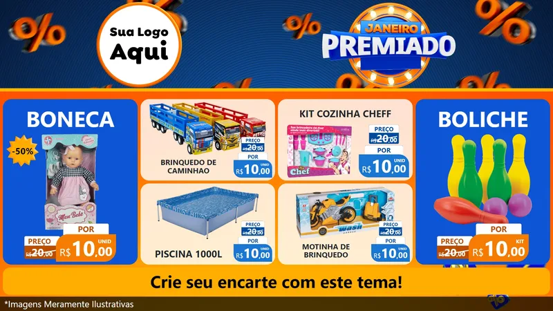 Modelo de TV para TV Horizontal com o tema Janeiro Premiado para Brinquedos