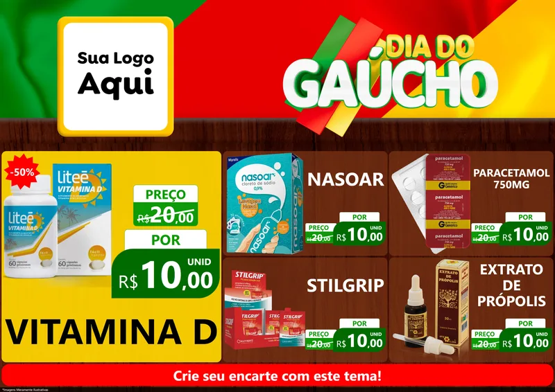 Modelo de Encarte para Encarte A4 Horizontal com o tema Dia do Gaúcho para Farmácia
