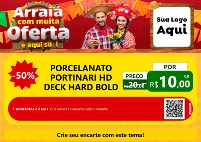 Modelo de Cartaz para Cartaz A4 Horizontal com o tema Arraiá Com Muita Oferta - É Aqui Sô! para Pisos e revestimentos