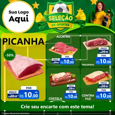 Modelo de Rede Social para Feed Facebook com o tema Seleção de Ofertas - Copa para Açougue