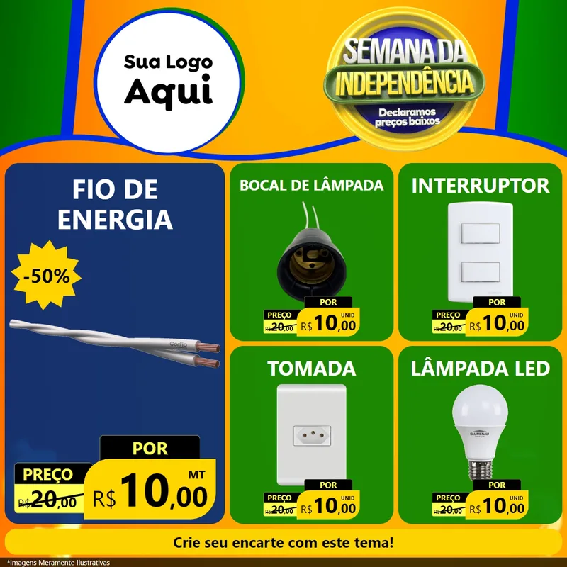 Modelo de Rede Social para Feed Facebook com o tema Semana da Independência Declaramos Preços Baixos para Materiais Elétricos