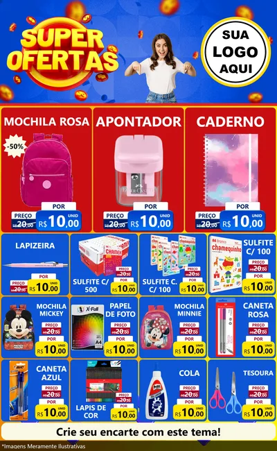 Modelo de Encarte para Encarte Grande com o tema Super Ofertas para Papelaria