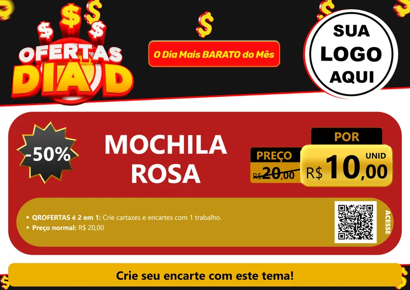 Modelo de Cartaz para Cartaz A4 Horizontal com o tema Ofertas Dia D para Papelaria