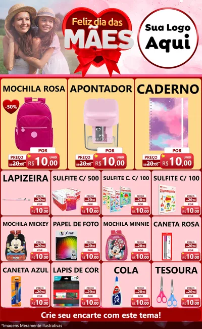 Modelo de Encarte para Encarte Grande com o tema Feliz Dia Das Mães para Papelaria