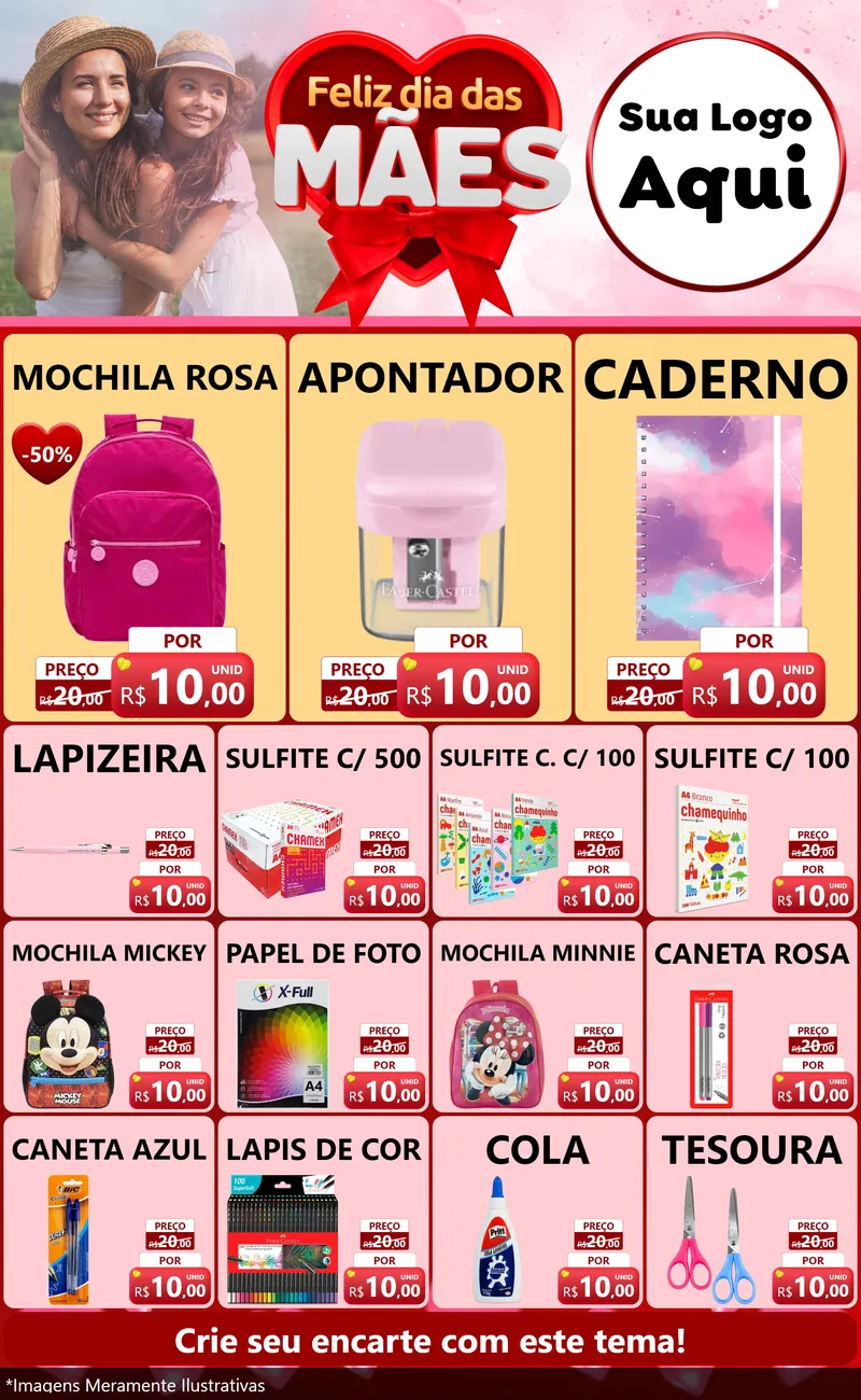 Modelo de Encarte para Encarte Grande com o tema Feliz Dia Das Mães para Papelaria