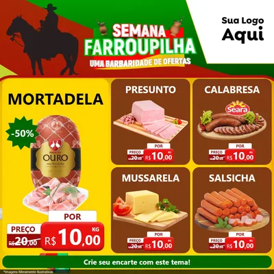 Modelo de Rede Social para Feed Facebook com o tema Semana Farroupilha - Uma Barbaridade de Ofertas para Frios e Laticínios