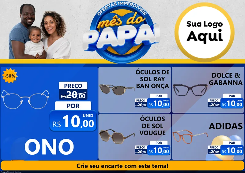 Modelo de Encarte para Encarte A4 Horizontal com o tema Ofertas Imperdíveis Mês Do Papai para Óticas