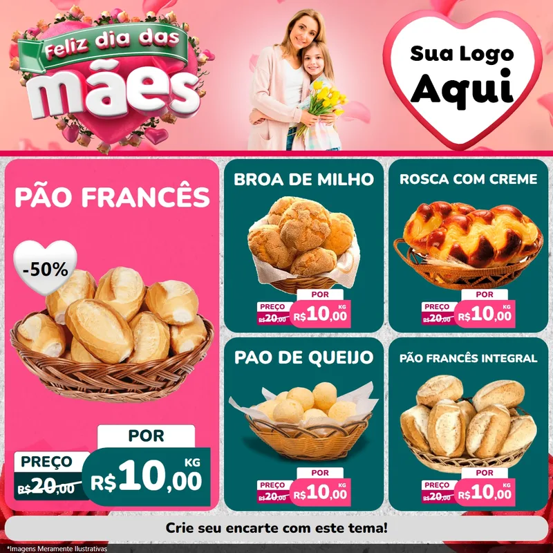 Modelo de Rede Social para Feed Facebook com o tema Feliz Dia das Mães para Padaria