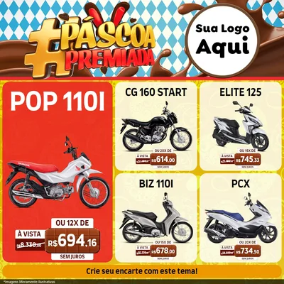 Modelo de Rede Social para Feed Facebook com o tema Páscoa Premiada para Concessionaria de Motos