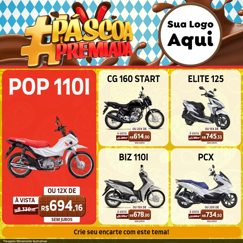 Modelo de Rede Social para Feed Facebook com o tema Páscoa Premiada para Concessionaria de Motos