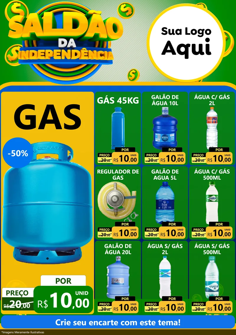 Modelo de Encarte para Encarte A4 Vertical com o tema Saldão da Indepêndencia para Água e gás