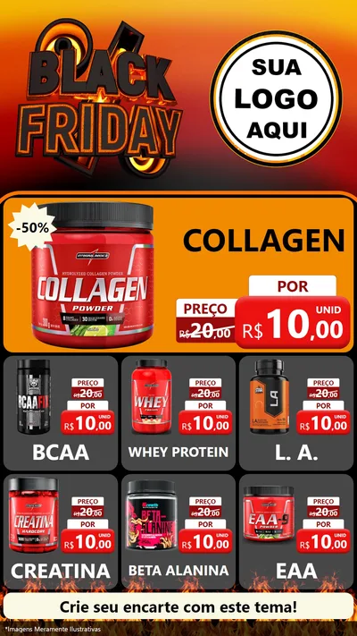 Modelo de Rede Social para Stories com o tema Black Friday para Suplementos alimentares