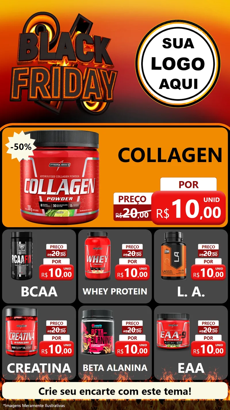 Modelo de Rede Social para Stories com o tema Black Friday para Suplementos alimentares