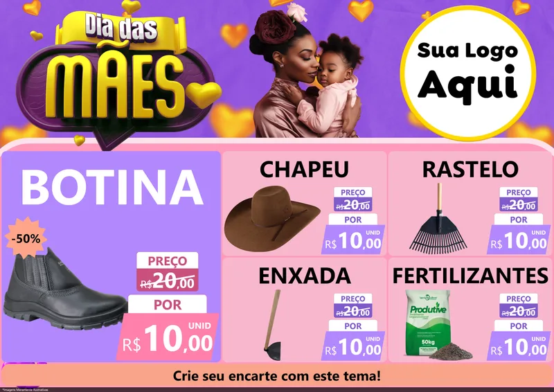 Modelo de Encarte para Encarte A4 Horizontal com o tema Dia das Mães para Agropecuária