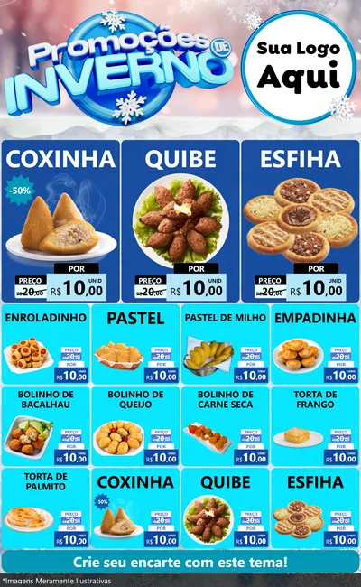 Modelo de Encarte para Encarte Grande com o tema Promoções de Inverno para Salgadaria