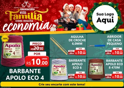 Modelo de Encarte para Encarte A4 Horizontal com o tema Momento em Família (Natal) para Armarinho e Aviamentos