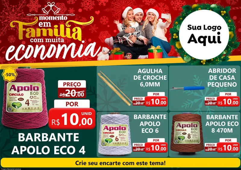 Modelo de Encarte para Encarte A4 Horizontal com o tema Momento em Família (Natal) para Armarinho e Aviamentos