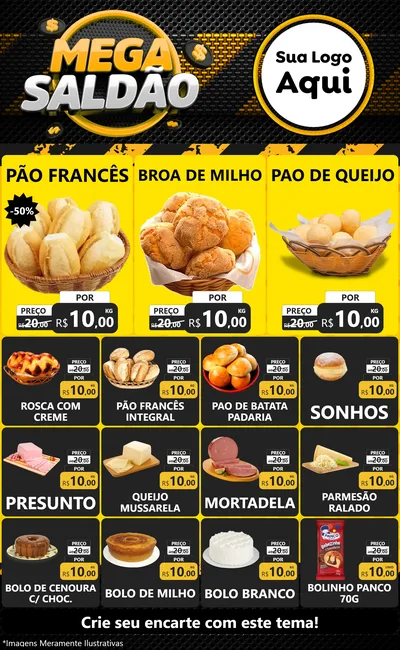 Modelo de Encarte para Encarte Grande com o tema Mega Saldão para Padaria