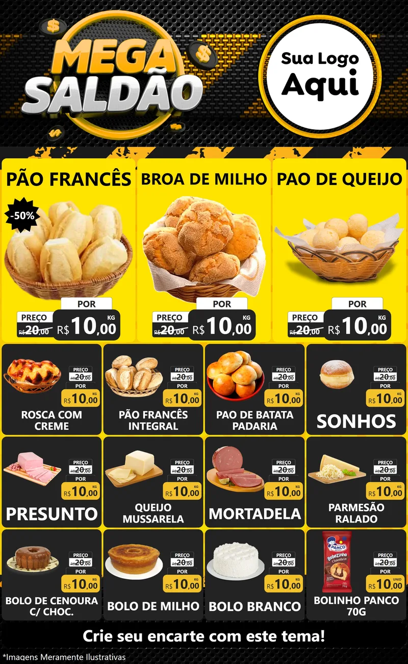 Modelo de Encarte para Encarte Grande com o tema Mega Saldão para Padaria