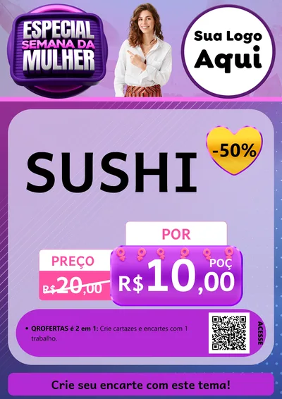 Modelo de Cartaz para Cartaz A4 Vertical com o tema Especial Semana da Mulher para Comida japonesa