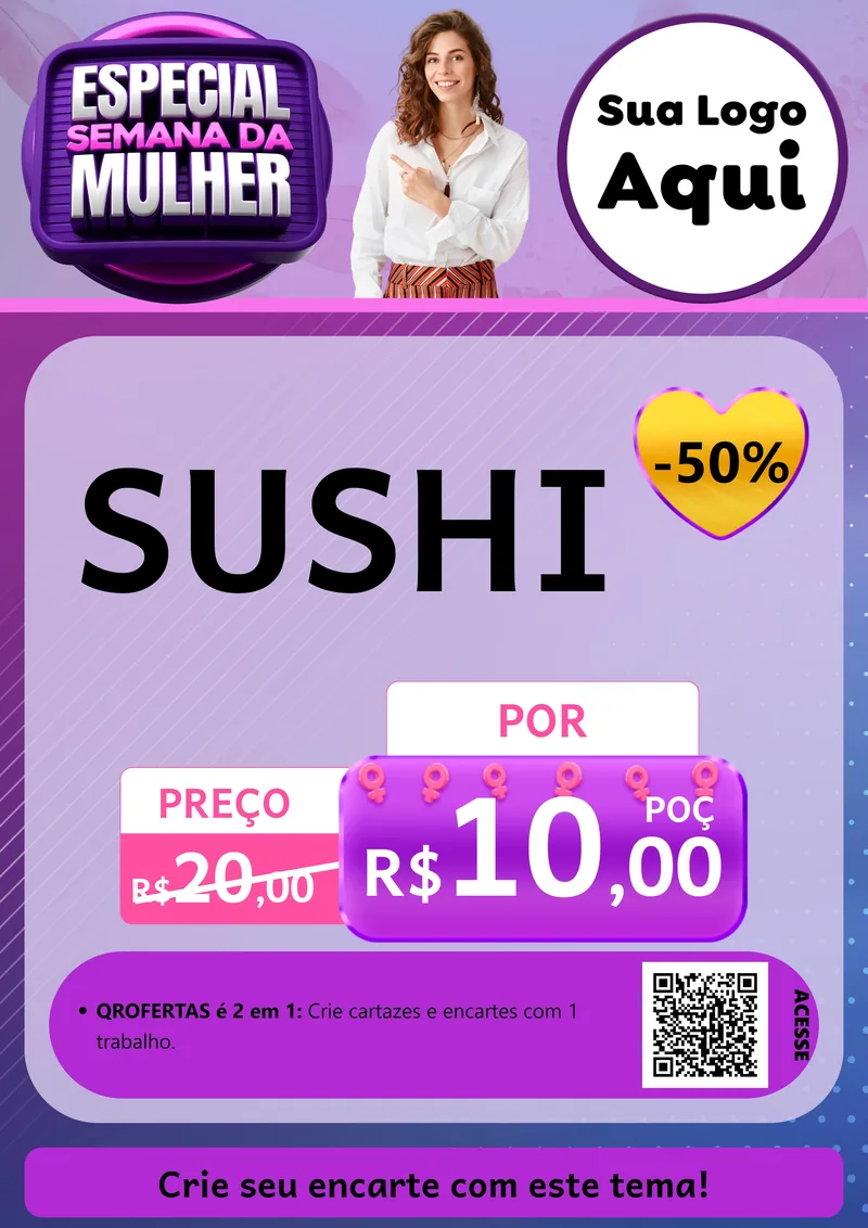Modelo de Cartaz para Cartaz A4 Vertical com o tema Especial Semana da Mulher para Comida japonesa