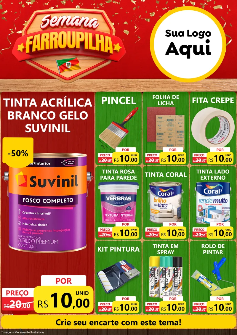 Modelo de Encarte para Encarte A4 Vertical com o tema Semana Farroupilha para Tintas e Ferramentas
