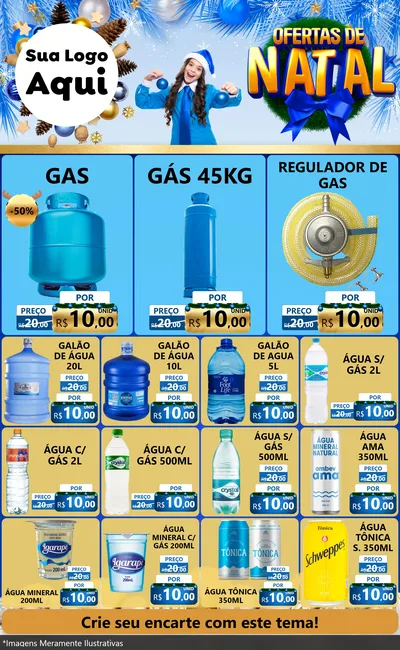 Modelo de Encarte para Encarte Grande com o tema Ofertas de Natal para Água e gás