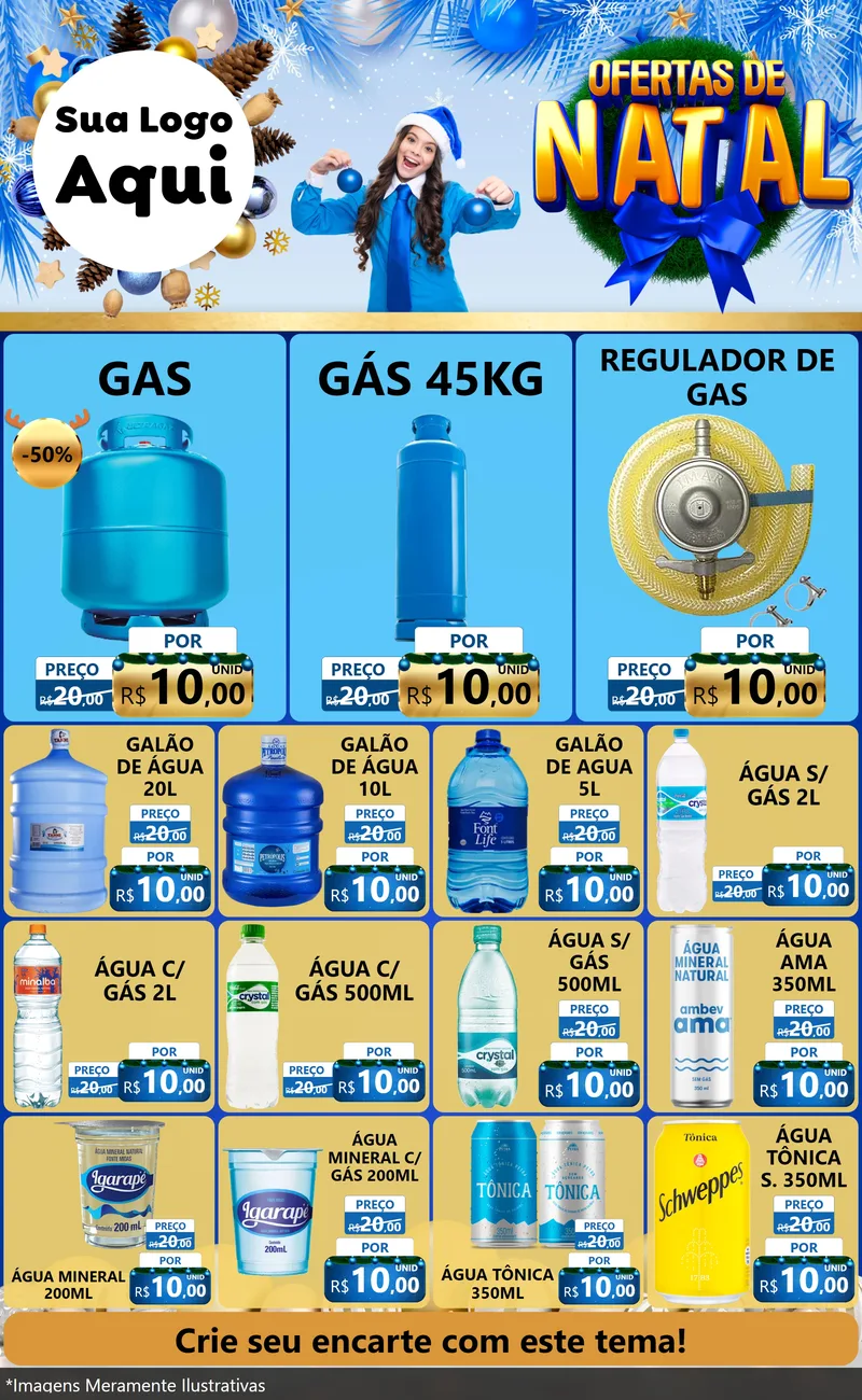 Modelo de Encarte para Encarte Grande com o tema Ofertas de Natal para Água e gás
