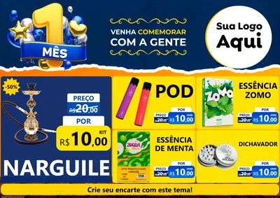 Modelo de Encarte para Encarte A4 Horizontal com o tema Um Mês de Aniversário para Tabacaria