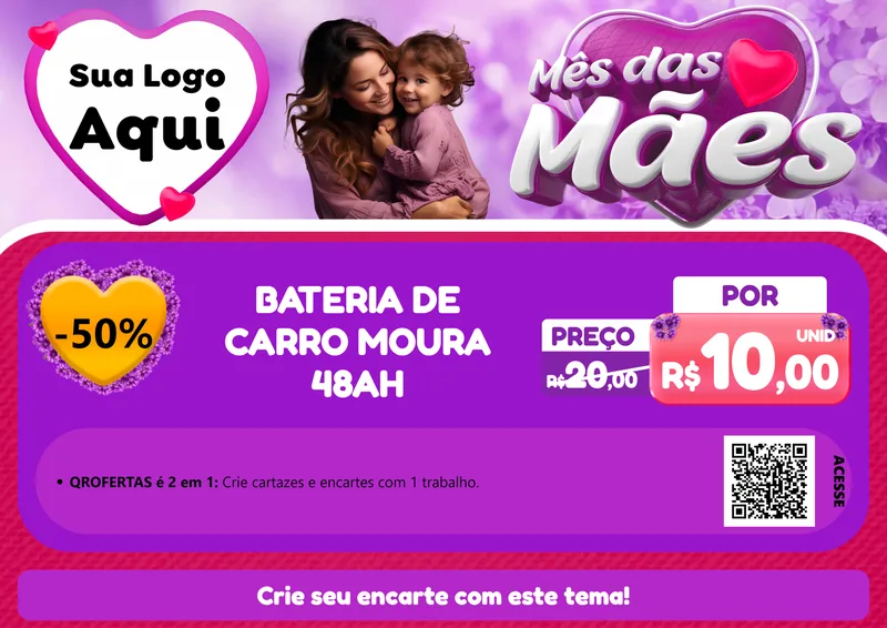 Modelo de Cartaz para Cartaz A4 Horizontal com o tema Mês das Mães para Baterias Elétricas