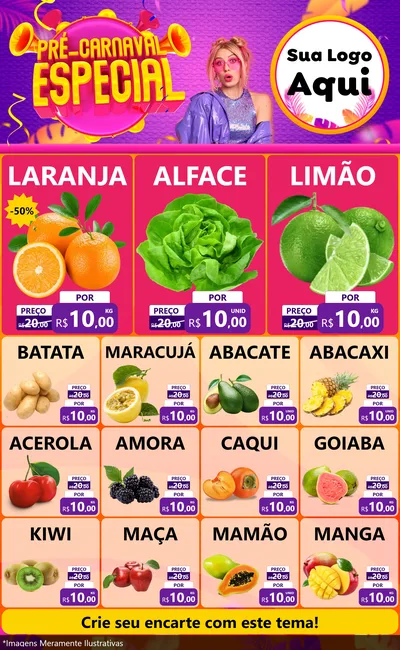 Modelo de Encarte para Encarte Grande com o tema Pré-Carnaval Especial para Hortifrúti