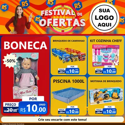 Modelo de Rede Social para Feed Facebook com o tema Festival de Ofertas para Brinquedos