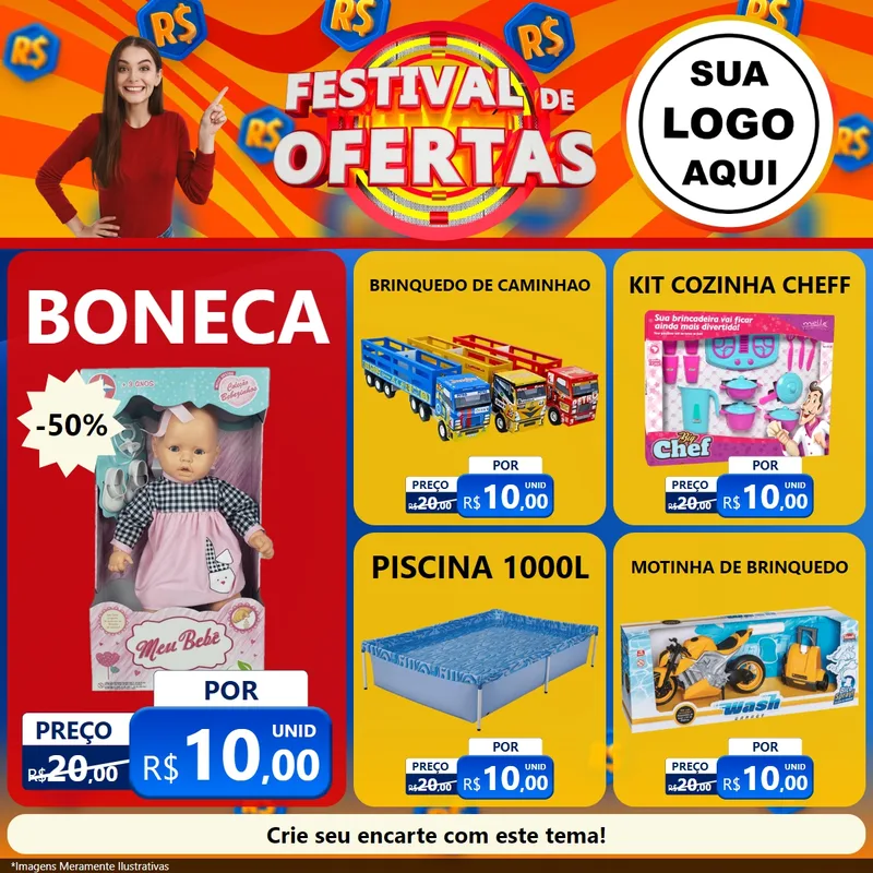 Modelo de Rede Social para Feed Facebook com o tema Festival de Ofertas para Brinquedos