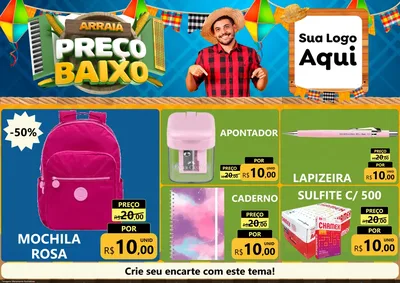 Modelo de Encarte para Encarte A4 Horizontal com o tema Arraiá de Preço Baixo - Junina para Papelaria