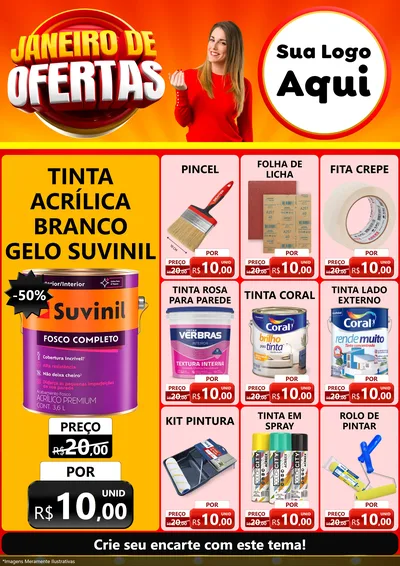 Modelo de Encarte para Encarte A4 Vertical com o tema Janeiro de Ofertas para Tintas e Ferramentas