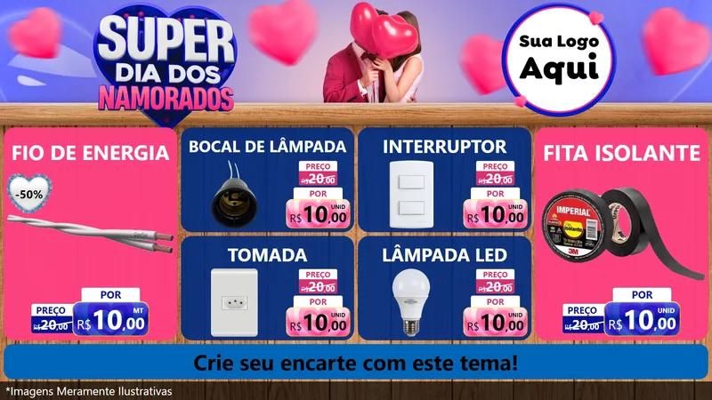 Modelo de TV para TV Horizontal com o tema Super Dia dos Namorados para Materiais Elétricos