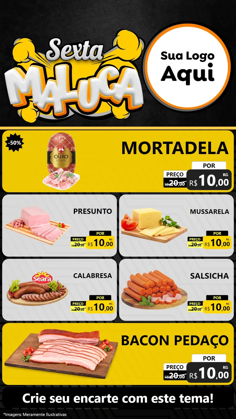 Modelo de TV para TV Vertical com o tema Sexta Maluca para Frios e Laticínios