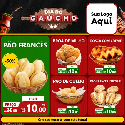 Modelo de Rede Social para Feed Facebook com o tema Dia do Gaúcho para Padaria