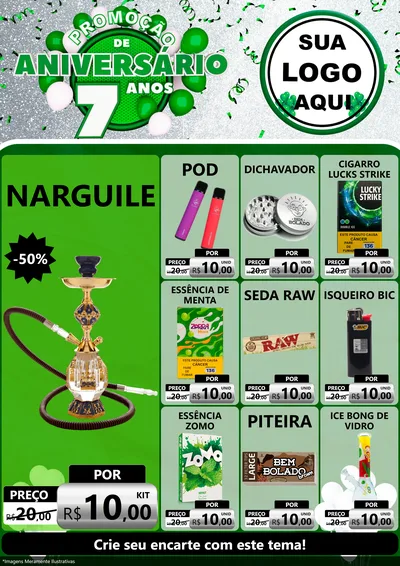 Modelo de Encarte para Encarte A4 Vertical com o tema Promoção de Aniversário - 7 Anos para Tabacaria