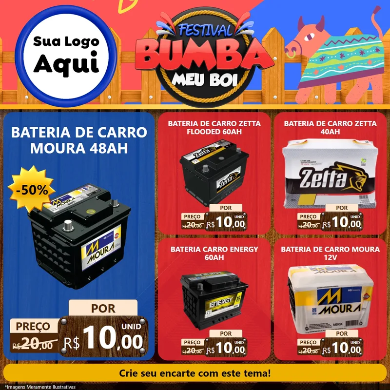 Modelo de Rede Social para Feed Facebook com o tema Festival Bumba Meu Boi para Baterias Elétricas