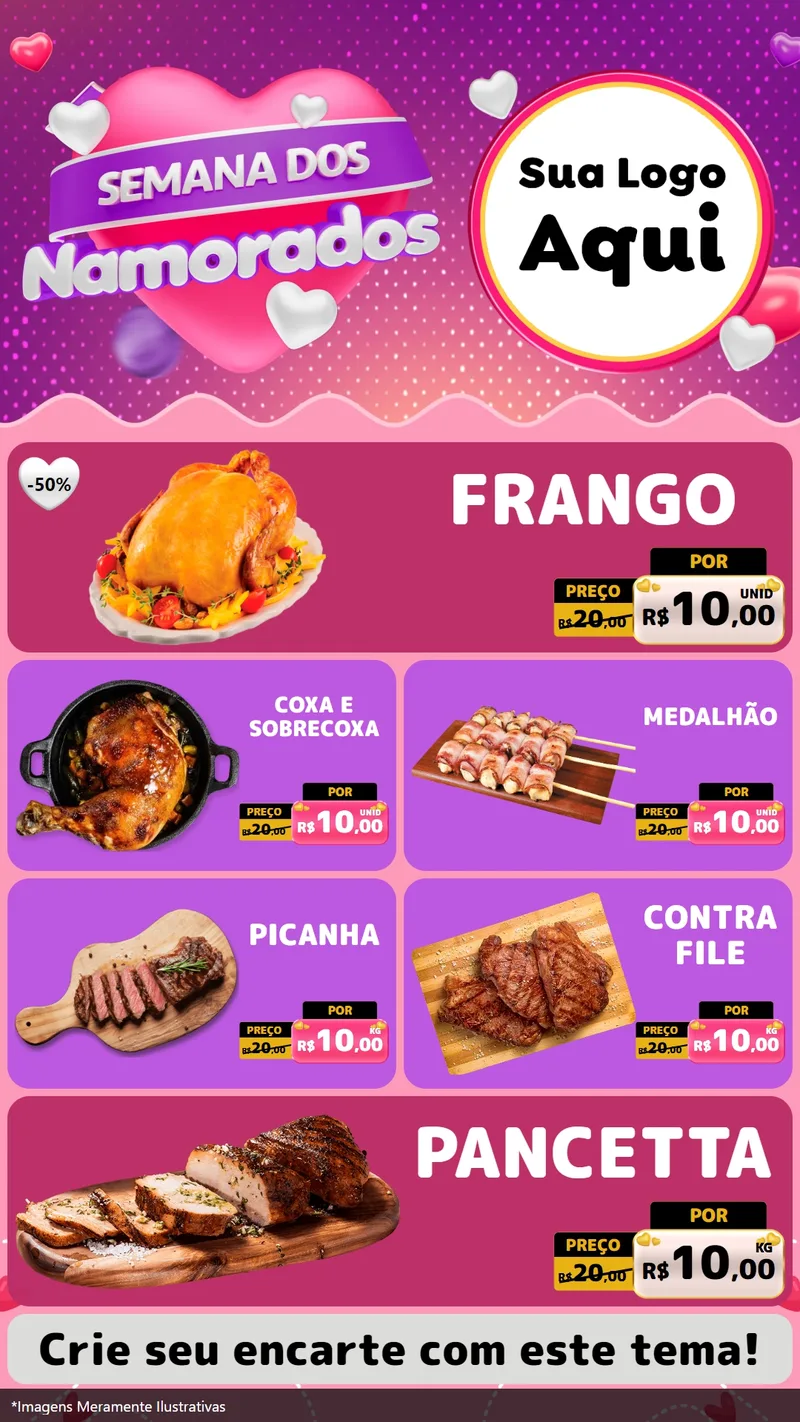 Modelo de TV para TV Vertical com o tema Semana dos Namorados para Assados