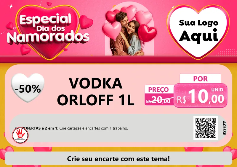 Modelo de Cartaz para Cartaz A4 Horizontal com o tema Especial Dia dos Namorados para Distribuidora de bebidas