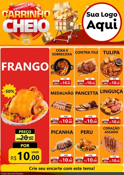 Modelo de Encarte para Encarte A4 Vertical com o tema Promoção carrinho cheio para Assados