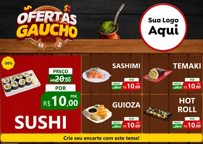 Modelo de Encarte para Encarte A4 Horizontal com o tema Ofertas Dia do Gaúcho para Comida japonesa