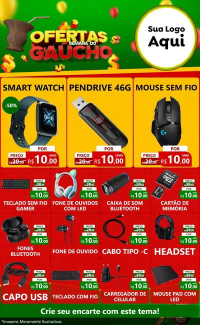 Modelo de Encarte para Encarte Grande com o tema Ofertas Semana Do Gaúcho para Informática
