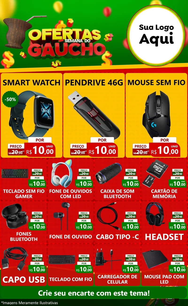 Modelo de Encarte para Encarte Grande com o tema Ofertas Semana Do Gaúcho para Informática