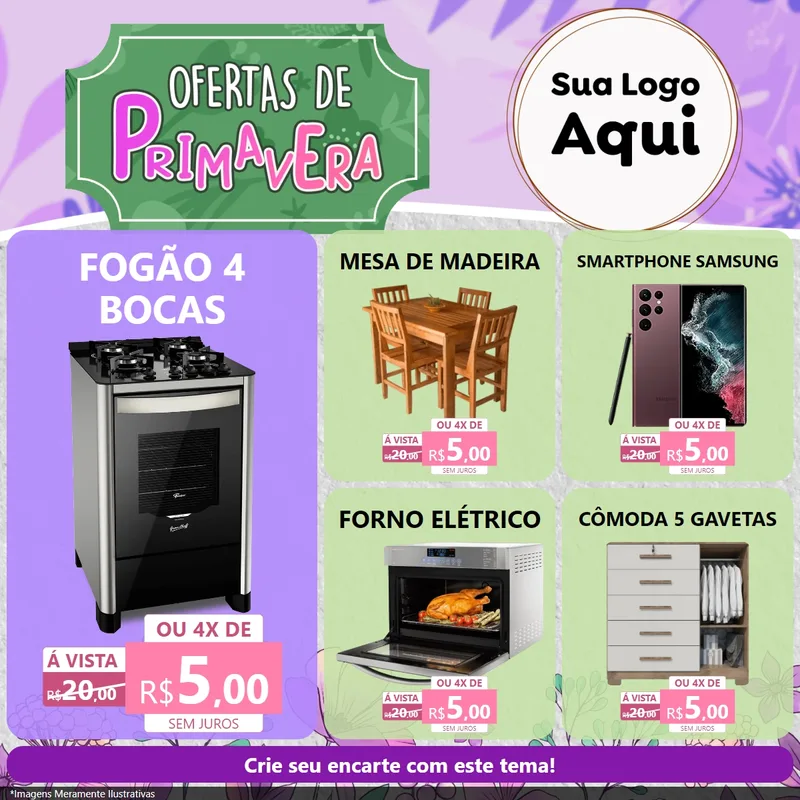 Modelo de Rede Social para Feed Facebook com o tema Ofertas de Primavera para Móveis e Eletro